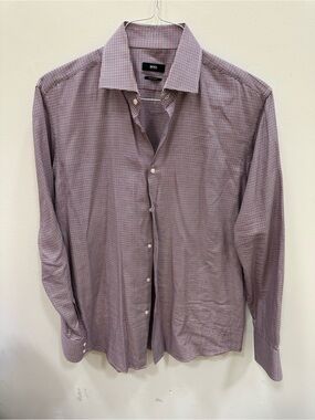 BOSS Men's Burgundy Micro-Check Dress Shirt